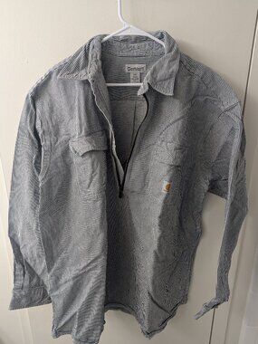 Vintage Carhartt Hickory Stripe Half Zip Work Shirt 2XL Tall